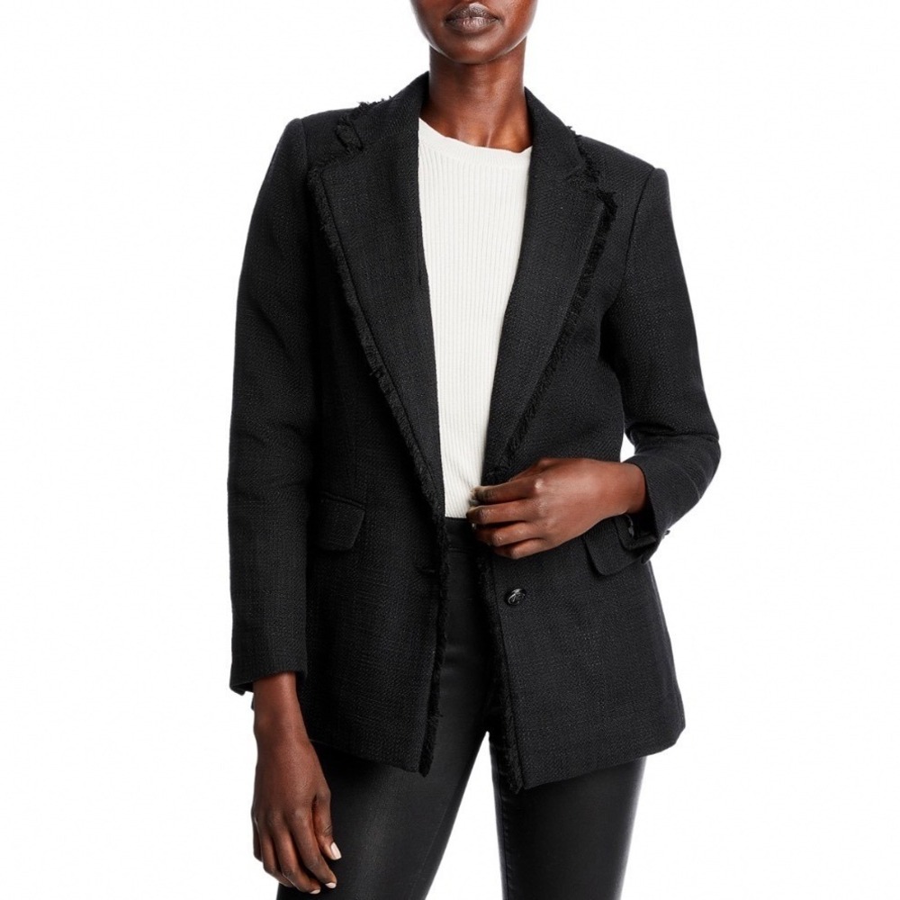 Karl Lagerfeld Paris Womens Black Tweed Fringe Peak Lapel Blazer Jacket Size 4‎